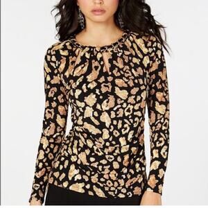 Thalia Sodi chain neck keyhole leopard print blouse